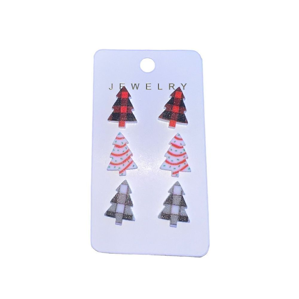 Little Debbie Christmas tree snack stud earrings 3 novelty plaid farmhouse